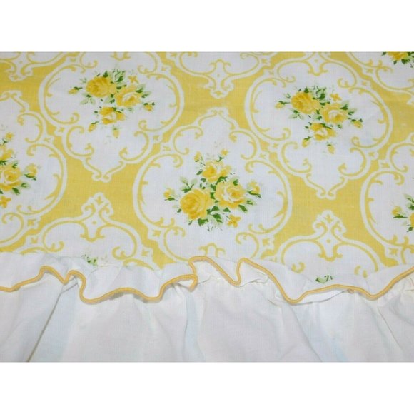 VTG Shabby Chic Yellow Cameo Rose Full / Double Flat Sheet Ruffle Edge Cottage - Picture 5 of 8